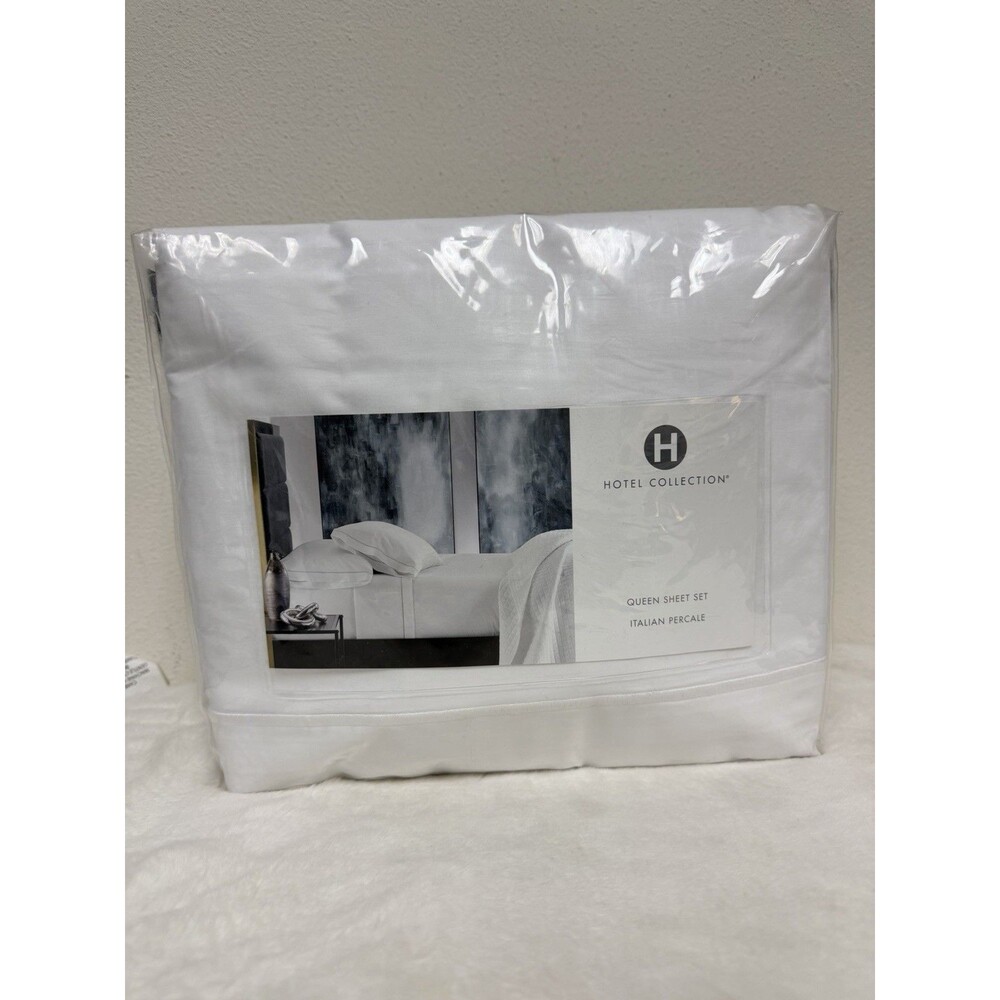 Hotel Collection Italian Percale Queen 100% Cotton 4 Piece Sheet Set White